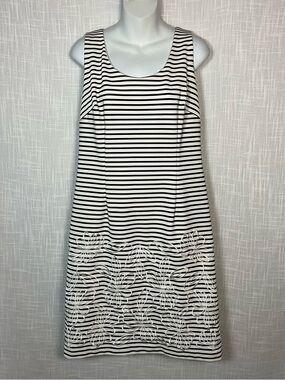 Jones New York Dress Size 8 Black and White Striped Midi Dress with Floral
